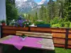 Záhradná terasa, Penzión Concordia, Ramsau am Dachstein, Alpy, Rakúsko